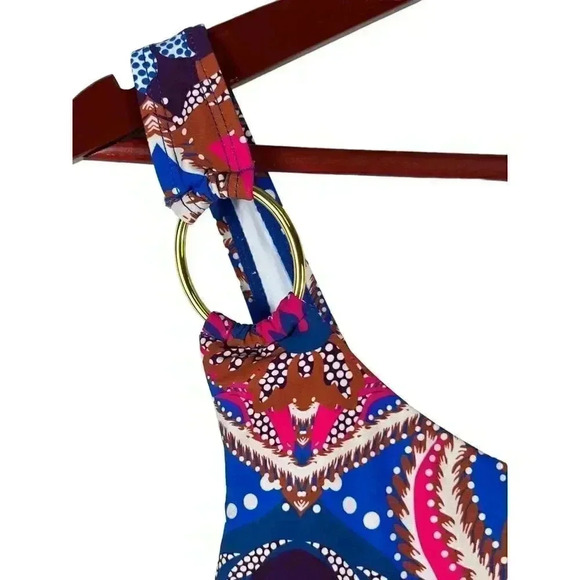 BCBGMAXAZRIA One Piece Swimsuit Asymmetrical Lace Up Back Swimsuit NWT Size 14 - Picture 6 of 11